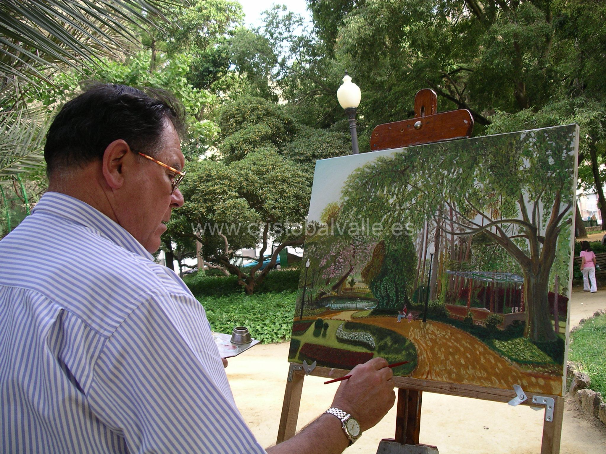 Cristóbal Valle pintando en Parque Castelar